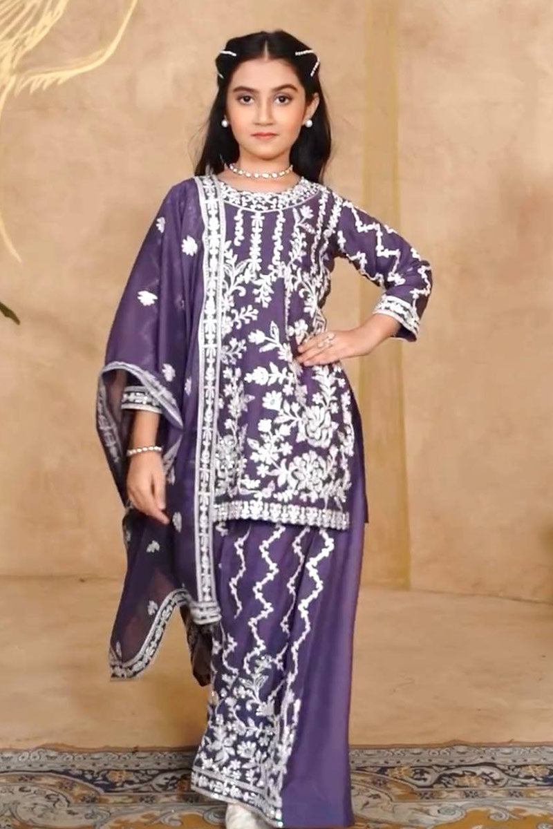 Purple Embroidered Girls Sharara Suit UK | Festive Ethnic Set RTI