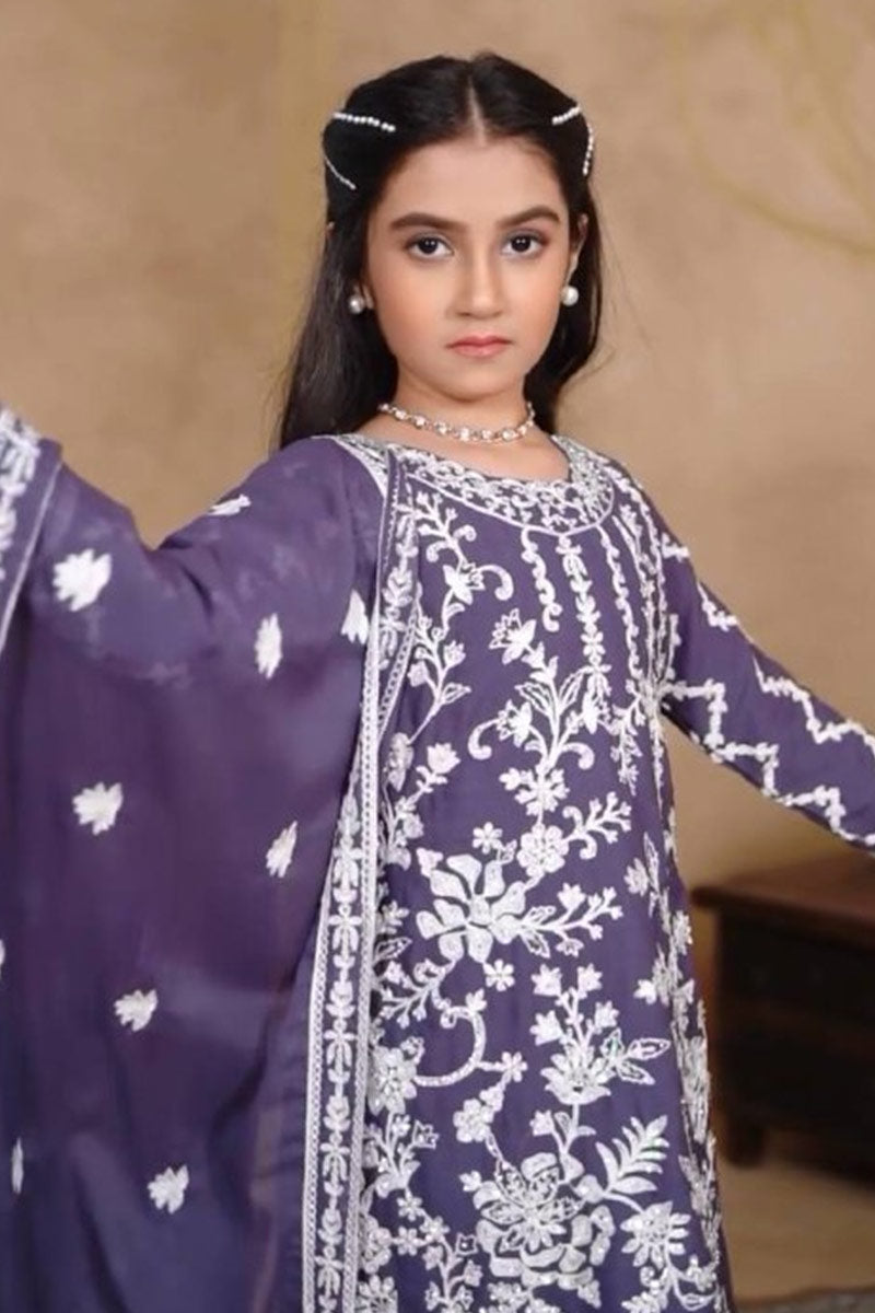 Purple Embroidered Girls Sharara Suit UK | Festive Ethnic Set RTI