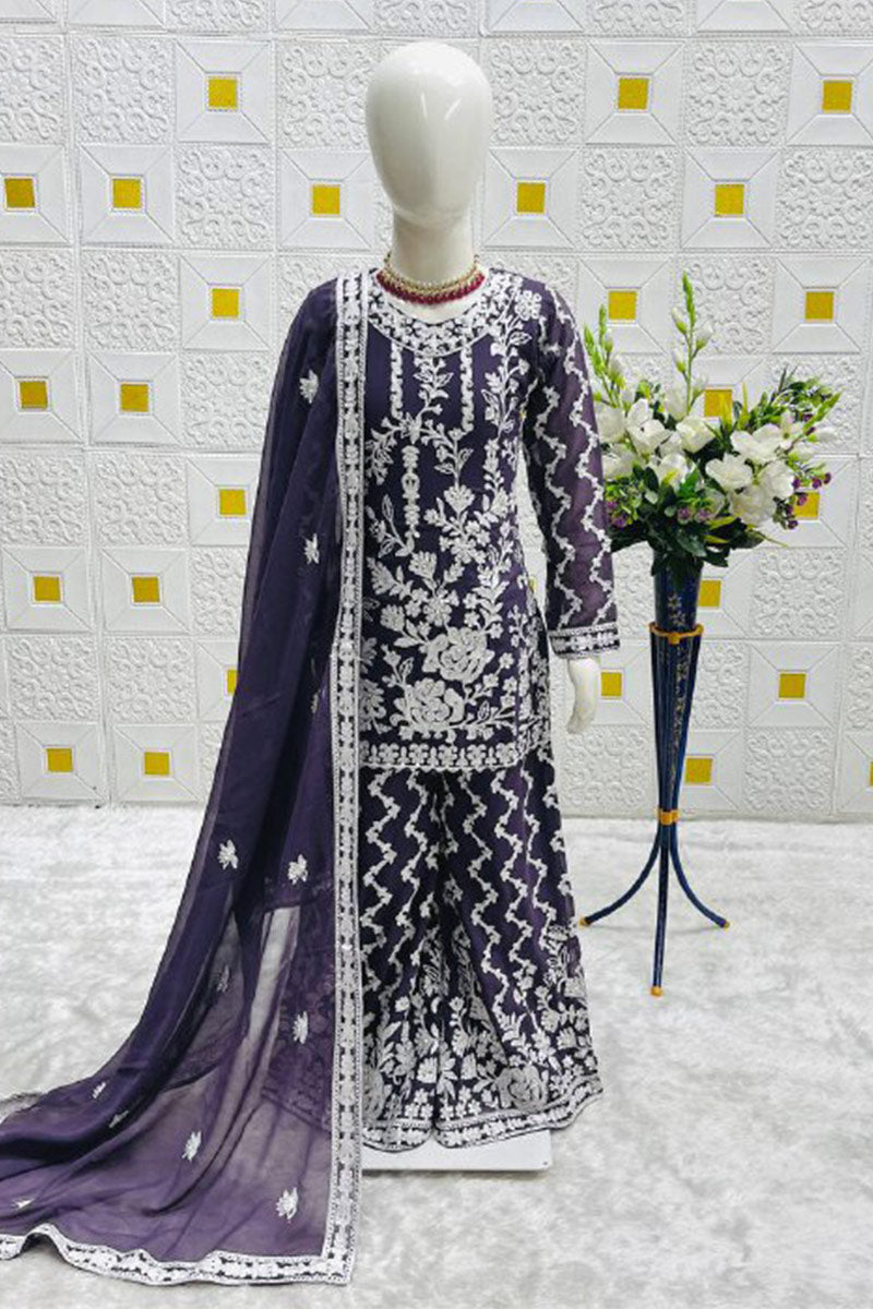 Purple Embroidered Girls Sharara Suit UK | Festive Ethnic Set RTI