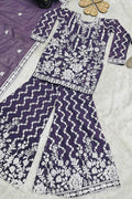 Purple Embroidered Girls Sharara Suit UK | Festive Ethnic Set RTI