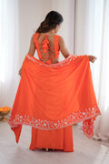 Orange Festive Saree UK | White Floral Embroidery & Elegant Drape RTI