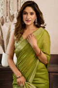 Green Affordable Cotton Saree UK | Khadi Fabric with Designer Brocade Blouse RTI