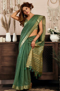Green Khadi Cotton Saree UK | Printed Design & Brocade Blouse RTI