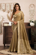 Brown Ethnic Saree UK | Khadi Cotton with Stylish Brocade Blouse RTI