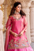 Premium Pink Embroidered Sharara UK | Floral Border & Elegant Dupatta RTI