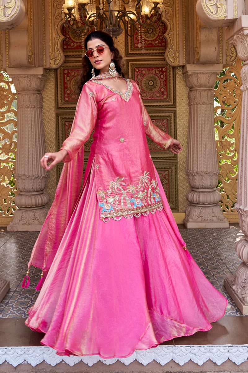 Premium Pink Embroidered Sharara UK | Floral Border & Elegant Dupatta RTI