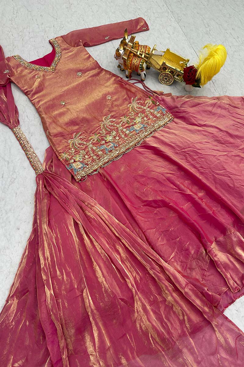 Premium Pink Embroidered Sharara UK | Floral Border & Elegant Dupatta RTI