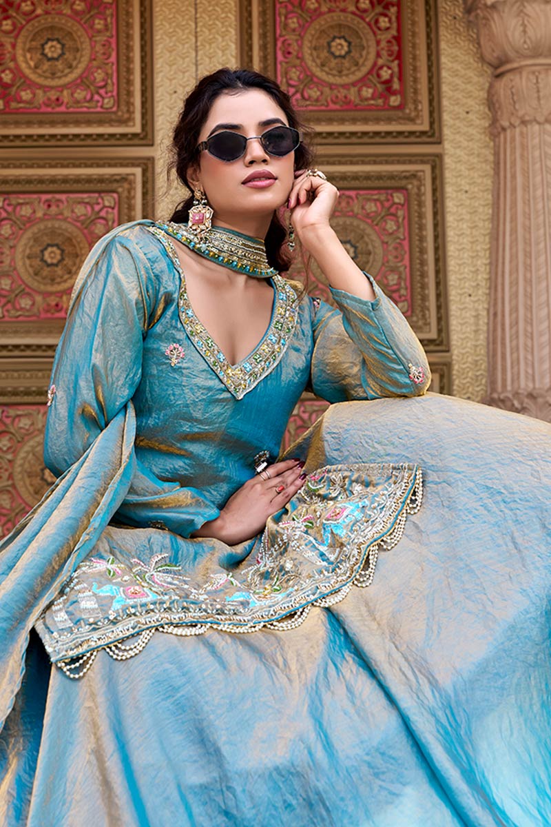 Rama Blue Festive Sharara Dress UK | Traditional Embroidered Occasion Wear RTI