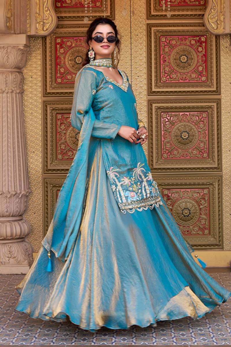 Rama Blue Festive Sharara Dress UK | Traditional Embroidered Occasion Wear RTI