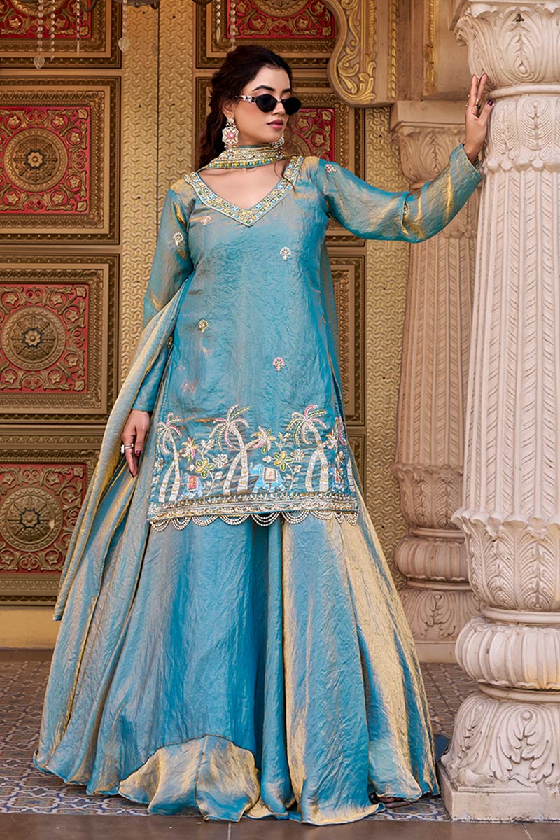 Rama Blue Festive Sharara Dress UK | Traditional Embroidered Occasion Wear RTI