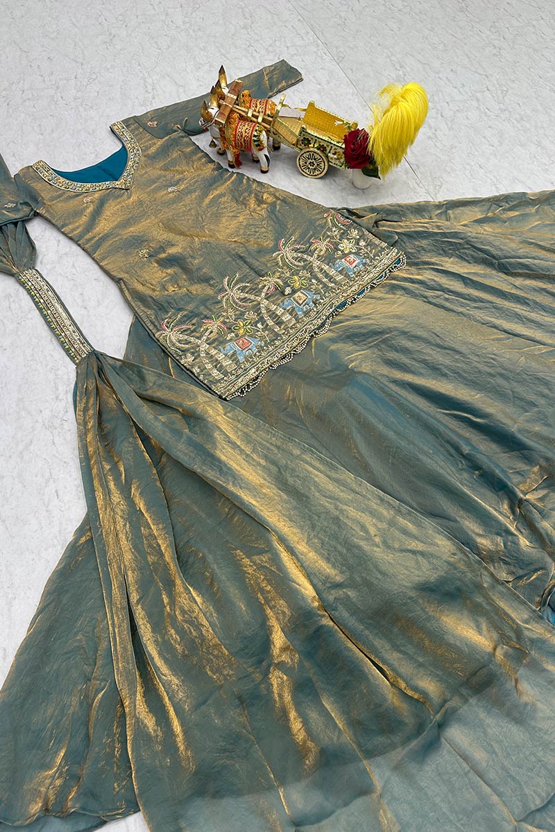Rama Blue Festive Sharara Dress UK | Traditional Embroidered Occasion Wear RTI
