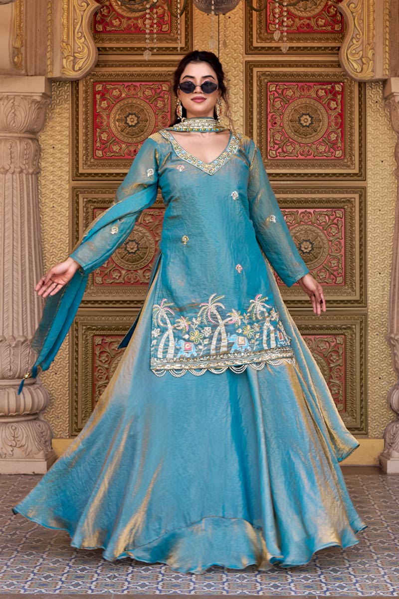 Rama Blue Festive Sharara Dress UK | Traditional Embroidered Occasion Wear RTI