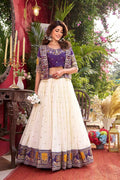 Purple & Ivory Festive Lehenga UK | Embroidered Heritage Border RTI
