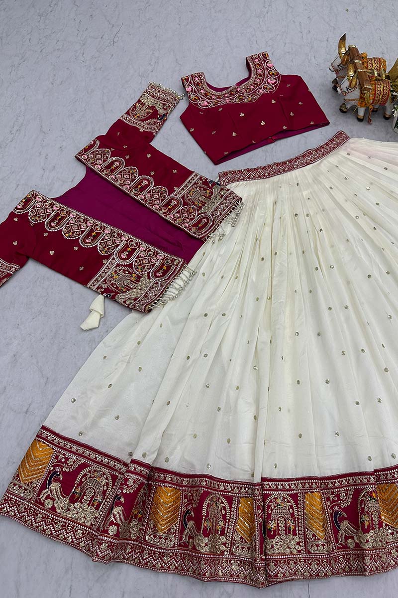 Purple & Ivory Festive Lehenga UK | Embroidered Heritage Border RTI