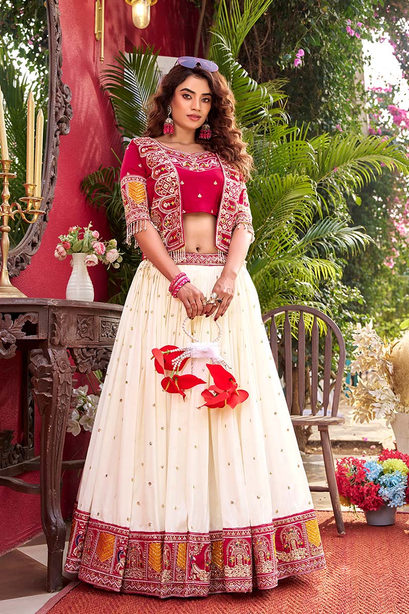 Purple & Ivory Festive Lehenga UK | Embroidered Heritage Border RTI