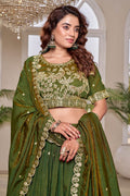 Mehendi Green Embroidered Lehenga Choli UK | Floral Zari Work & Elegant Dupatta RTI