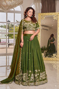 Mehendi Green Embroidered Lehenga Choli UK | Floral Zari Work & Elegant Dupatta RTI