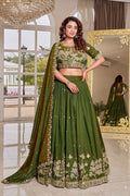Mehendi Green Embroidered Lehenga Choli UK | Floral Zari Work & Elegant Dupatta RTI