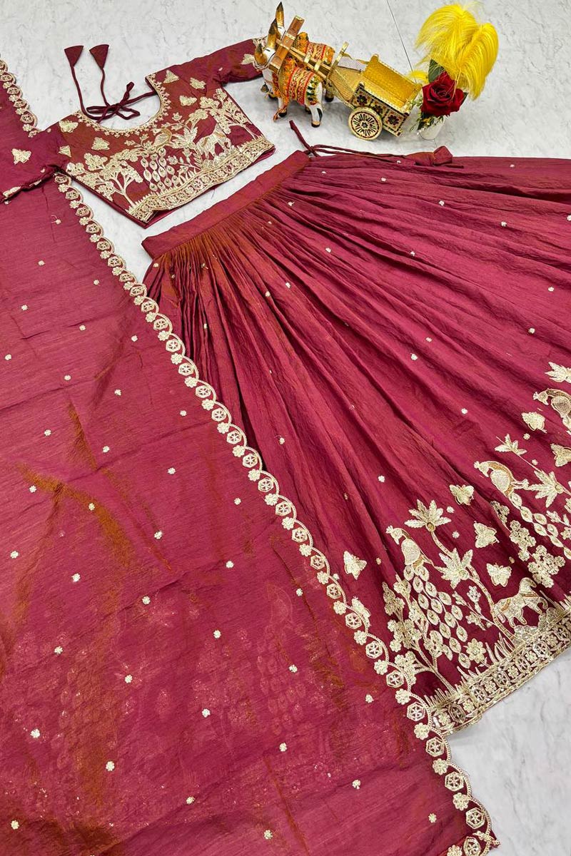 Pink Partywear Lehenga with Gold Threadwork| Designer Lehenga Choli UK RTI