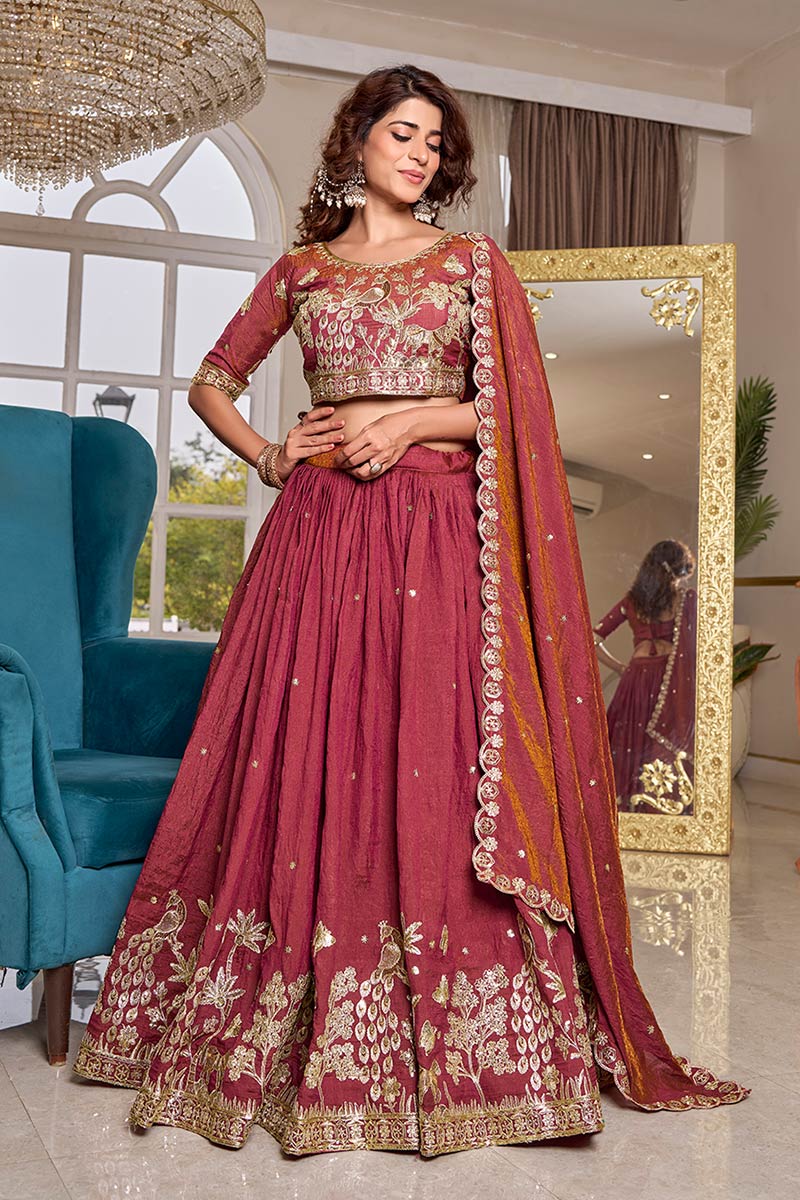 Pink Partywear Lehenga with Gold Threadwork| Designer Lehenga Choli UK RTI