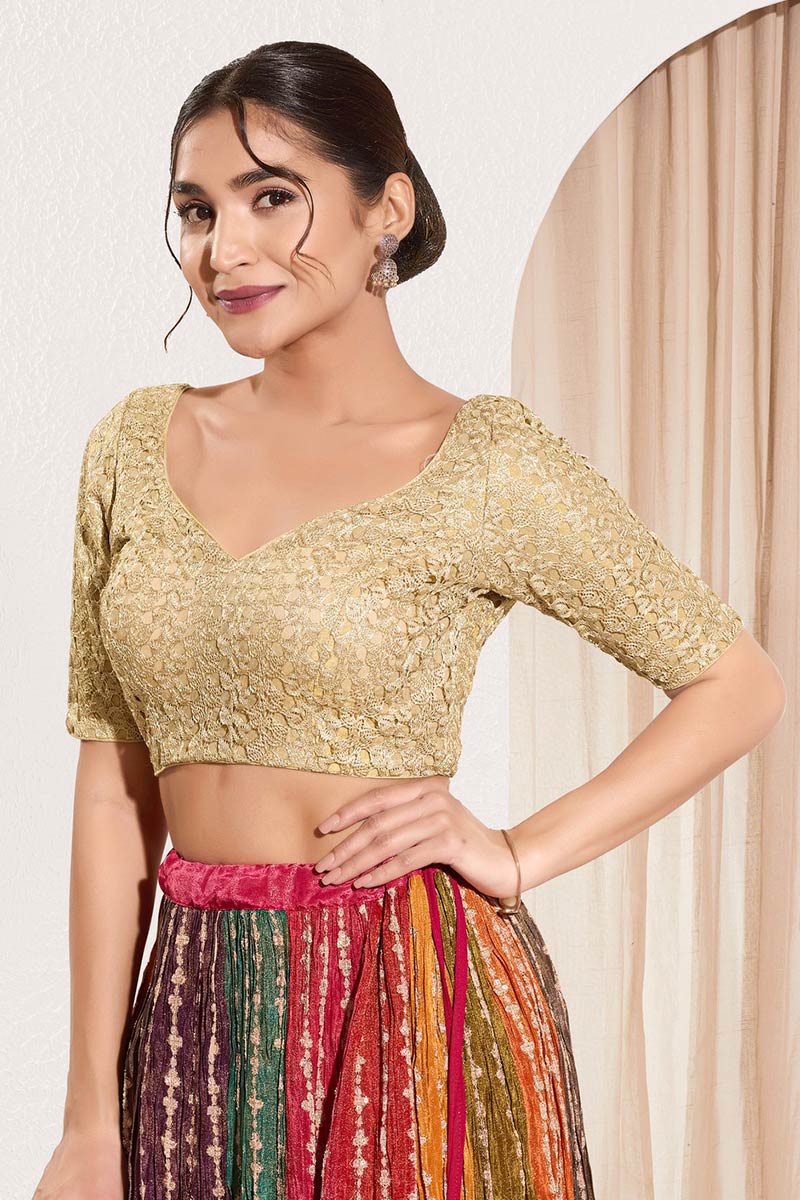 Premium Golden Designer Readymade Blouse UK | Elegant Sequins RTI