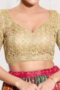 Premium Golden Designer Readymade Blouse UK | Elegant Sequins RTI