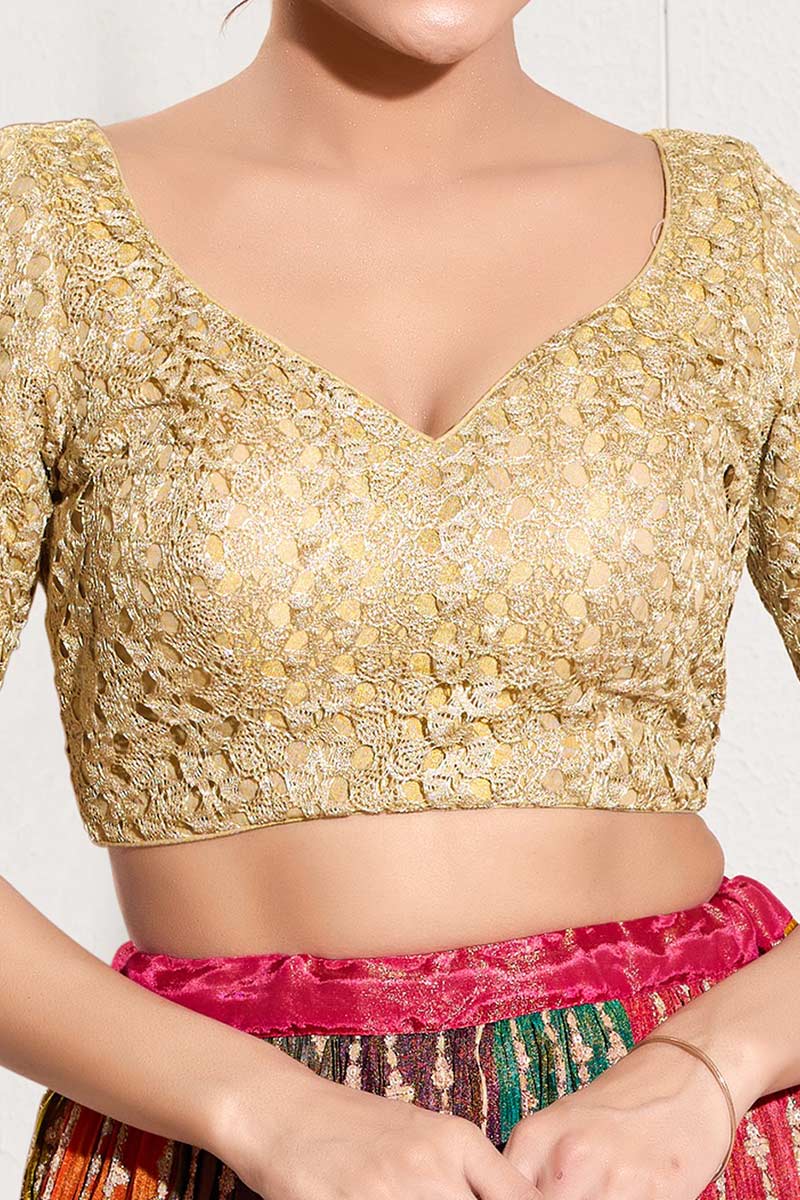 Premium Golden Designer Readymade Blouse UK | Elegant Sequins RTI