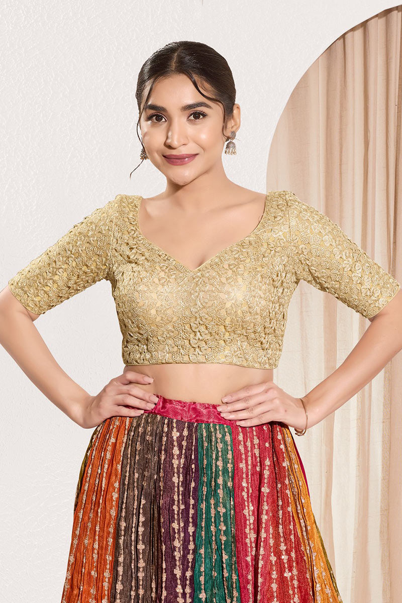Premium Golden Designer Readymade Blouse UK | Elegant Sequins RTI