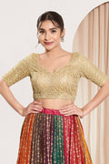 Premium Golden Designer Readymade Blouse UK | Elegant Sequins RTI