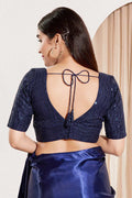 Navy Blue Party Blouse UK | Ready-to-Wear Designer Crop Blouse for Sarees RTI