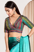 Rama Green Designer Readymade Blouse UK | Elegant Sequins & V-Neck Party Wear RTI
