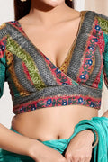 Rama Green Designer Readymade Blouse UK | Elegant Sequins & V-Neck Party Wear RTI