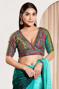 Rama Green Designer Readymade Blouse UK | Elegant Sequins & V-Neck Party Wear RTI