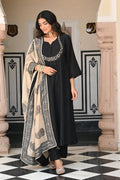 Black Embroidered Kurta Set UK | Contrast Printed Dupatta & Minimal Festive Wear RTI