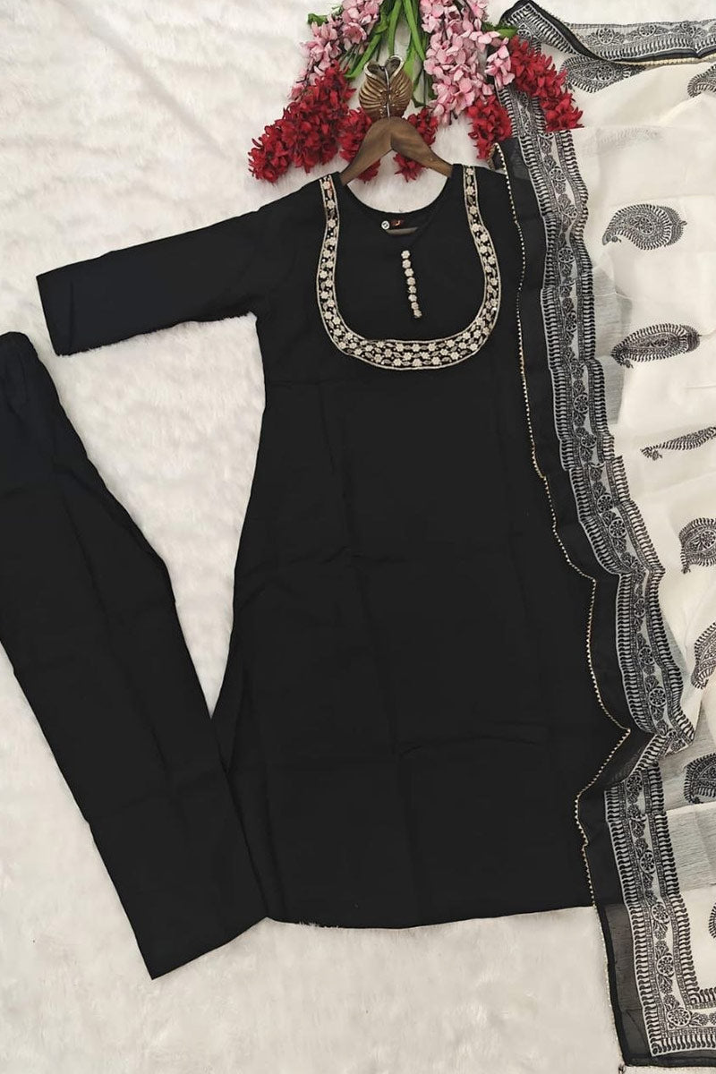 Black Embroidered Kurta Set UK | Contrast Printed Dupatta & Minimal Festive Wear RTI