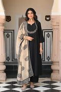 Black Embroidered Kurta Set UK | Contrast Printed Dupatta & Minimal Festive Wear RTI
