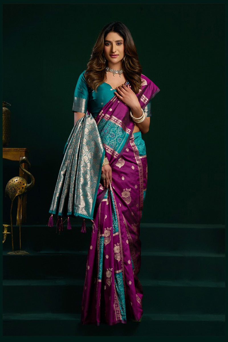 Purple Soft Silk Saree UK | Rich Jacquard Weave & Designer Party Wear RTI