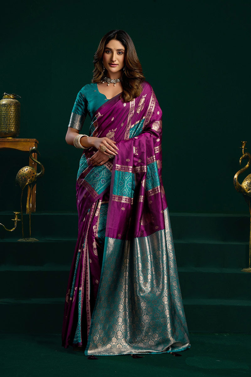 Purple Soft Silk Saree UK | Rich Jacquard Weave & Designer Party Wear RTI