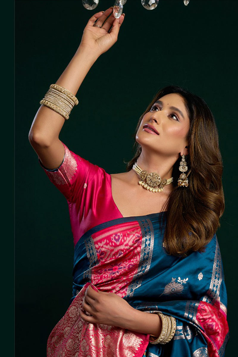 Classic Teal Soft Silk Saree | All-Over Jacquard Work & Rich Pallu RTI