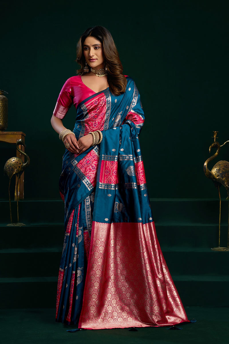 Classic Teal Soft Silk Saree | All-Over Jacquard Work & Rich Pallu RTI