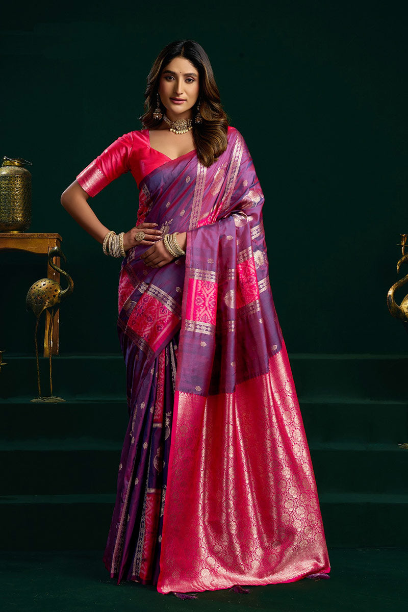 Light Purple Soft Silk Saree UK | Jacquard Woven Design & Elegant Festive Pallu RTI