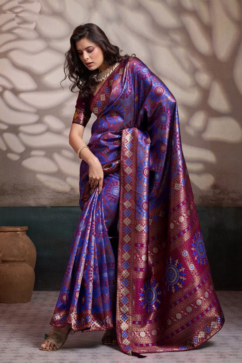 Purple Soft Silk Saree UK | Jacquard Woven Design & Elegant Festive Pallu RTI
