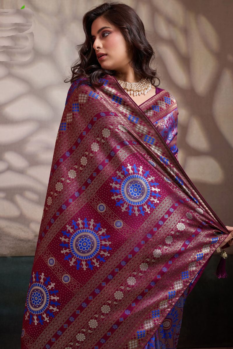 Purple Soft Silk Saree UK | Jacquard Woven Design & Elegant Festive Pallu RTI