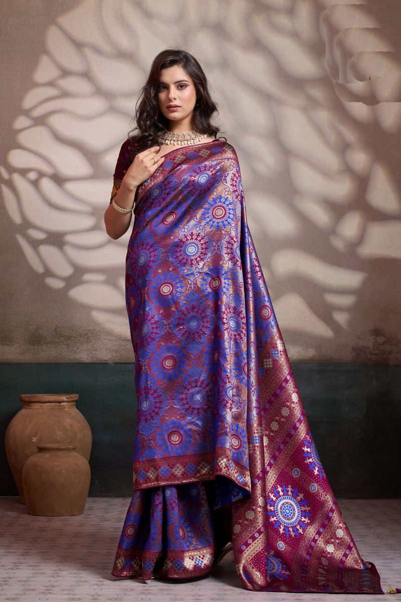 Purple Soft Silk Saree UK | Jacquard Woven Design & Elegant Festive Pallu RTI