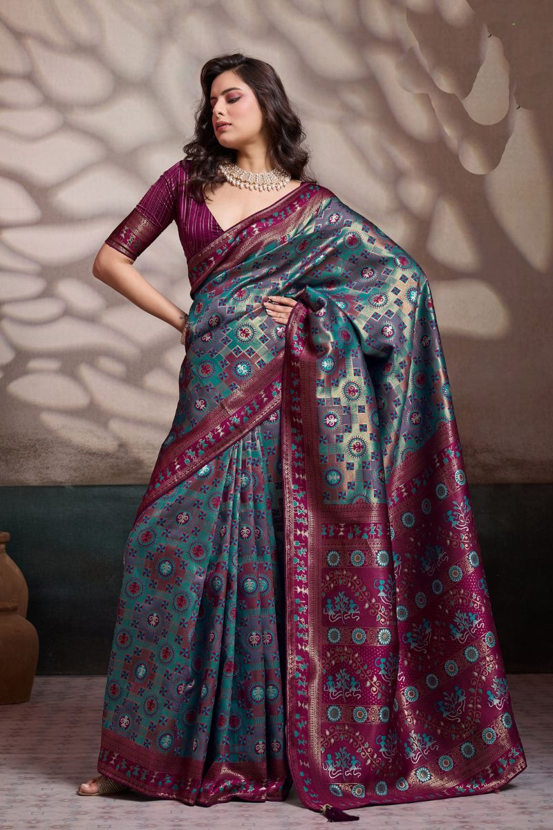 Blue Soft Silk Saree UK | Jacquard Woven Design & Elegant Festive Pallu RTI