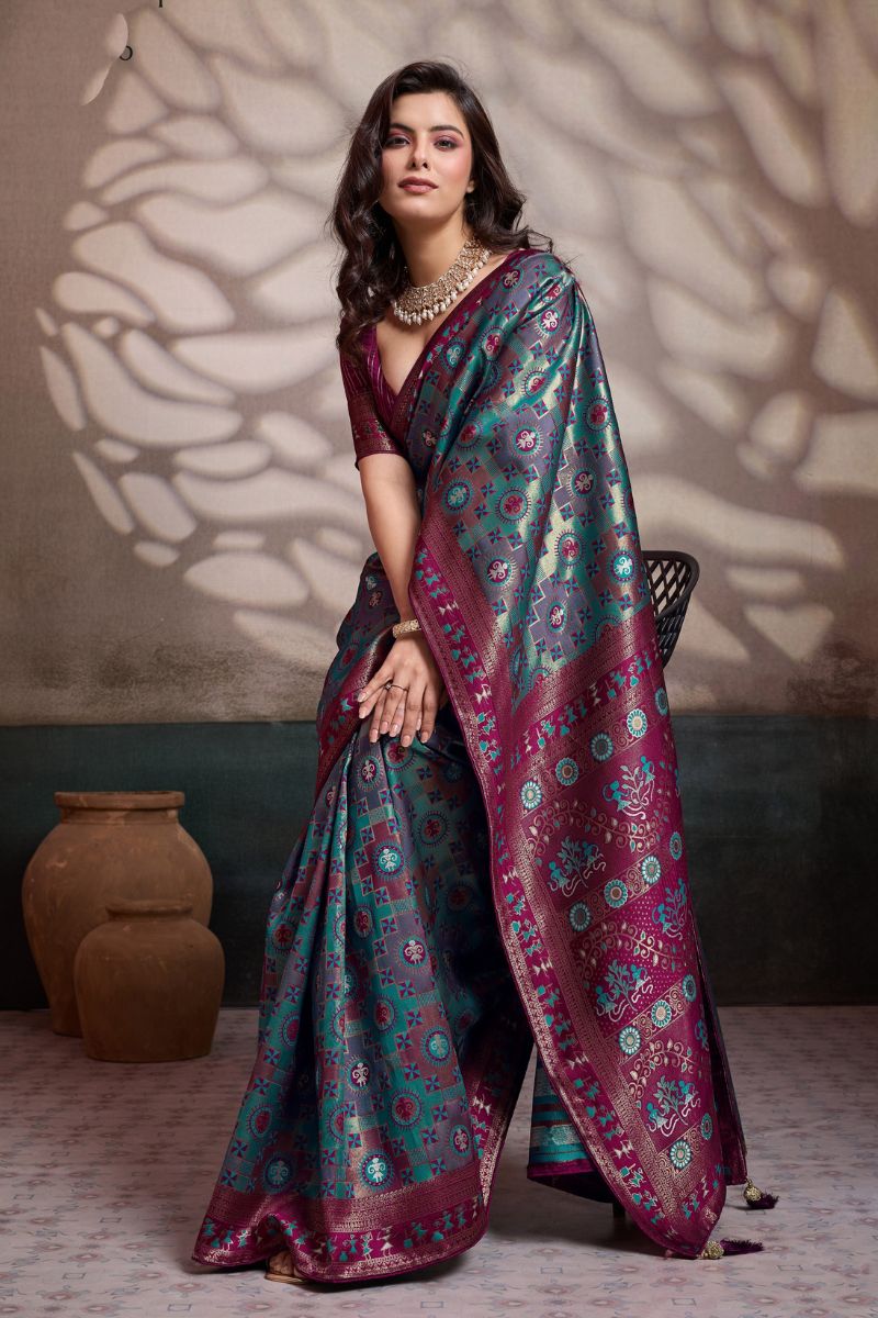 Blue Soft Silk Saree UK | Jacquard Woven Design & Elegant Festive Pallu RTI