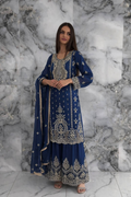 Blue Heavy Embroidered Chinnon Silk Salwar Suit Set with Dupatta RTI