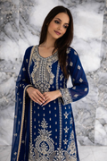 Blue Heavy Embroidered Chinnon Silk Salwar Suit Set with Dupatta RTI