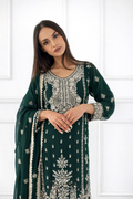 Green Heavy Embroidered Chinnon Silk Salwar Suit Set with Dupatta (Copy) RTI