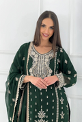 Green Heavy Embroidered Chinnon Silk Salwar Suit Set with Dupatta (Copy) RTI